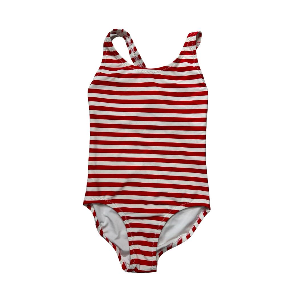 PRIMARY Red & White Stripe One Piece Bathing Suit Size 6-7 Kids Racerback Swim